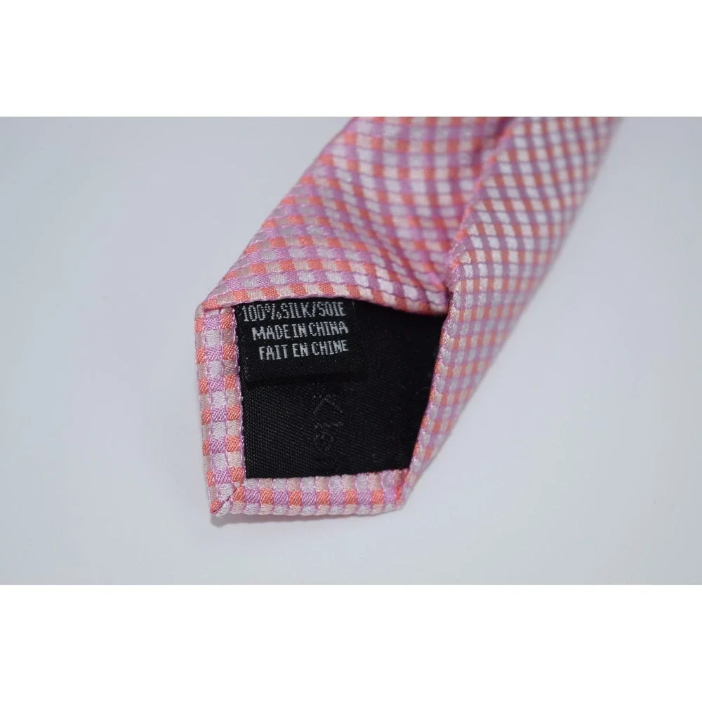 Calvin Klein Men's Silk Necktie‎ Pink Checkered Business Formal Dress